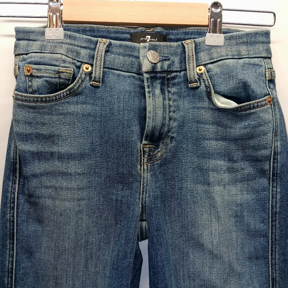 7 For All Mankind Ladies 24 Kimmie Straight Leg Designer Blue Denim Jeans, USA - Picture 2 of 12